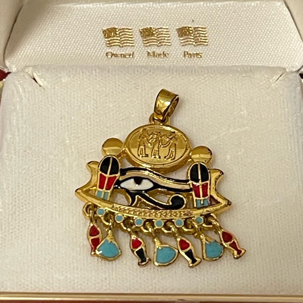 Gold Tone and Multicolor Eye of Horus Pendant
